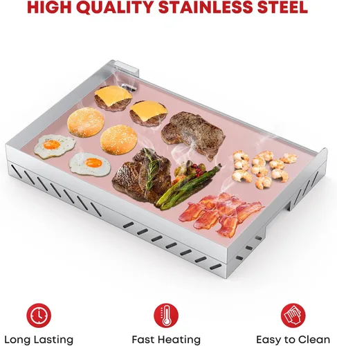 Vista 5 de Stanbroil Plancha Universal de Acero Inoxidable con Refuerzo Cruzado de Calor Uniforme para Parrillas BBQ de Carbón/Gas, Camping, Tailgating