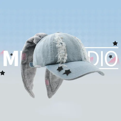 Vista 4 de Y2k - Gorros de mezclilla con orejas de conejo, trajes de Kpop para mujer, gorra de béisbol de hip-hop, gorras grunge para niñas