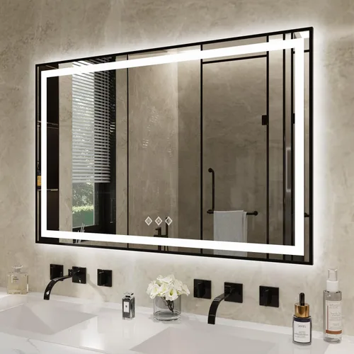 Vista 27 de Espejo LED para baño de 20 x 28 pulgadas con frente degradado y luz LED, espejo retroiluminado para baño, 3 colores, CRI > 90, espejo de baño