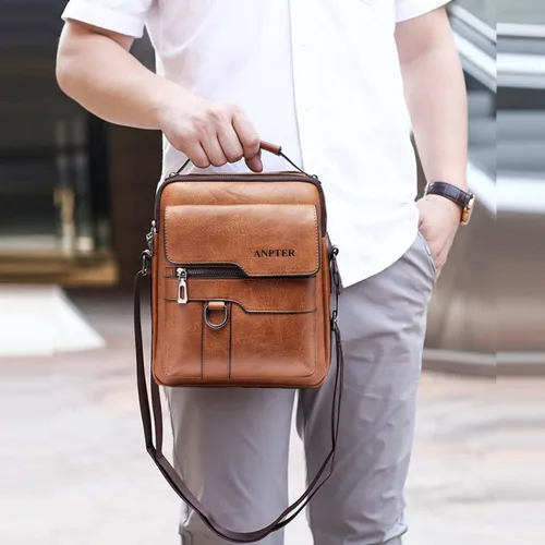 Vista 8 de Bolso bandolera para hombre, bolso cruzado pequeño vintage de piel sintética