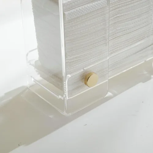 Vista 7 de Dispensador de toallas de papel acrílico para encimera: soporte para toallas de papel transparente - Almacenamiento de toallas de invitados plegado