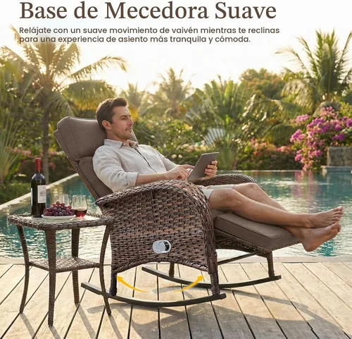 Vista 4 de Belord Zero Gravity - Silla reclinable giratoria para patio, silla de mimbre para exteriores con respaldo ajustable y reposapiés, sillas mecedoras