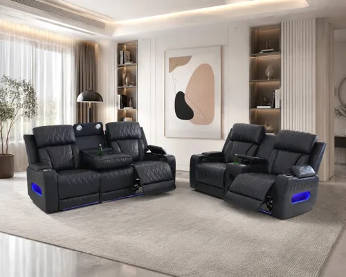 Vista 11 de Sofá reclinable de cuero con carga USB