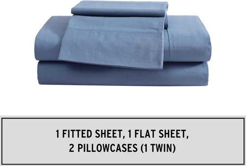 Vista 3 de Eddie Bauer - Juego de sábanas individuales, juego de ropa de cama de percal lavado con bolsillos profundos, súper suave, 100% algodón de lujo