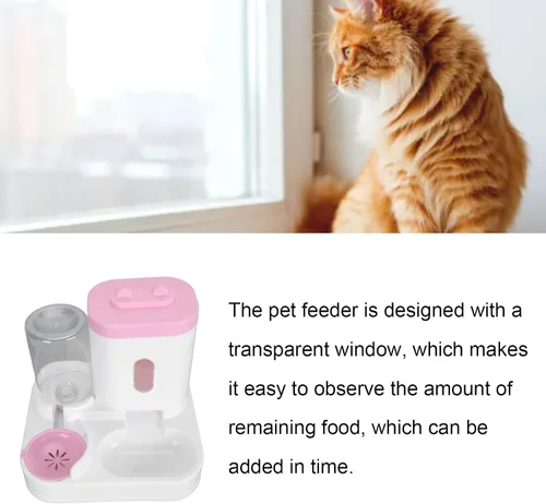 Vista 3 de Juego de comedero y dispensador de agua para mascotas, dispensador automático desmontable de agua de alimentos para gatos con ventana transparente