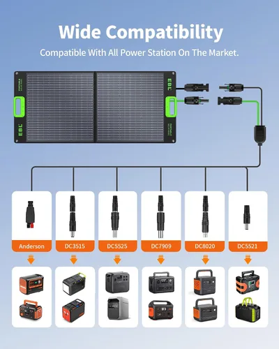 Vista 2 de EBL Panel Solar 100W Panel Solar Portátil (Actualizado) para Estación de Energía 240/300/500/1000/1500/2000, con Soporte Ajustable y Cable Paralelo