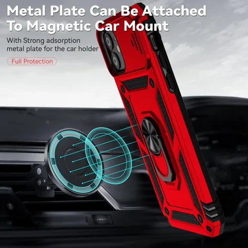 Vista 3 de Funda para iPhone 11, con cubierta para lente de cámara, protector de pantalla HD, [grado militar] anillo de montaje en coche con soporte híbrido