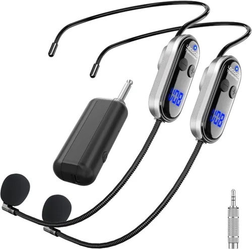 Vista 10 de Sistema de micrófono inalámbrico UHF para auriculares: Auriculares con micrófono - Pantalla digital LED, micrófono de cabeza y de mano 2 en 1