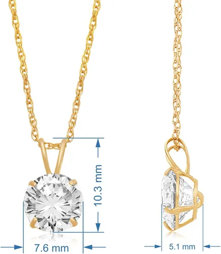 Vista 2 de Jewelili 10K Yellow or White Gold 1 Cttw, 1.5 Cttw, 2.0 Cttw Princess or Round Cut Cubic Zirconia Solitaire Pendant Necklace 18 Rope Chain