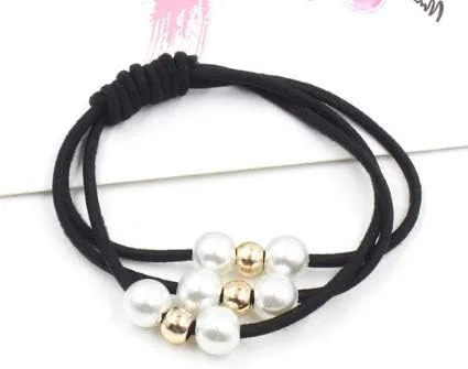 Vista 6 de Accesorios para el cabello, bandas elásticas de goma con perlas, anillo para la cabeza, banda elástica para el cabello, soporte para cola de 4PCS