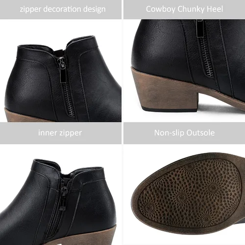 Vista 4 de Jeossy Botas de tobillo clásicas 9618 para mujer, botas de tacón grueso sin cordones para mujer