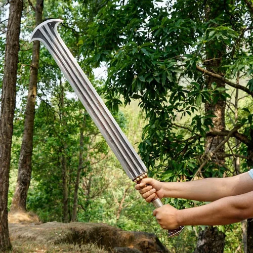 Vista 3 de Generic Espada Konda Ikakalaka hecha a mano, hoja de acero al carbono, antigua espada africana tradicional, espada de caza viene con funda de cuero