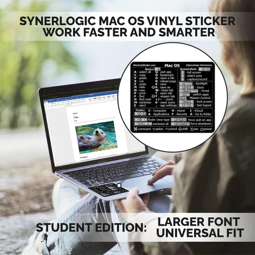 Vista 4 de Synerlogic (Universal/Neo/Air/Pro) Teclado de referencia Mac OS Adhesivo de acceso directo, vinilo laminado - para MacBook/iMac/Mini (negro)