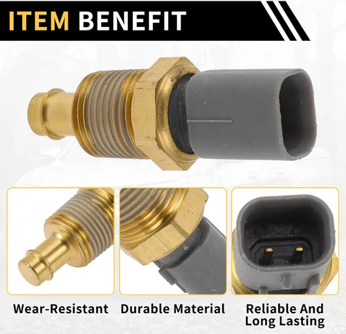 Vista 4 de Sensor de temperatura del refrigerante para Ram 1500 2011-2024 Sensor de unidad de envío de temperatura del agua Número 5149077AB tono dorado