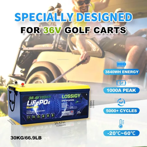 Vista 4 de LOSSIGY Batería de litio de 36V para carrito de golf con cargador y monitor de 25A, kit de conversión de 36 voltios para carrito de golf, perfecto