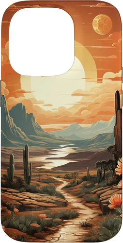 Vista 17 de iPhone 12 Pro Max Abstract Mountains Cactus Desert Landscape en funda terracota