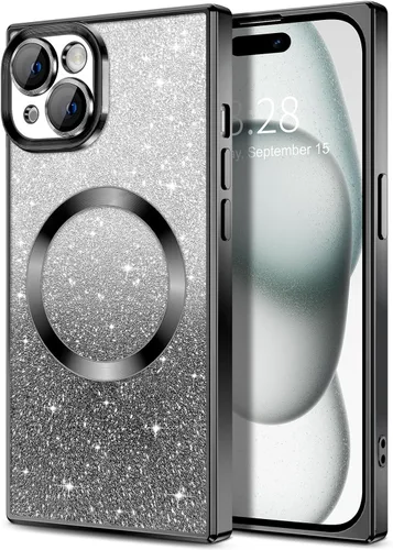 Vista 104 de Hython Funda para iPhone 13 Pro transparente con purpurina magnética [compatible con MagSafe] Protector completo de lente de cámara delgado