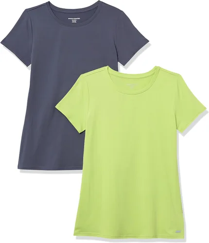 Vista 142 de Amazon Essentials Camiseta de manga corta con cuello redondo para mujer, de secado rápido, para entrenamiento, gimnasio, paquete múltiple