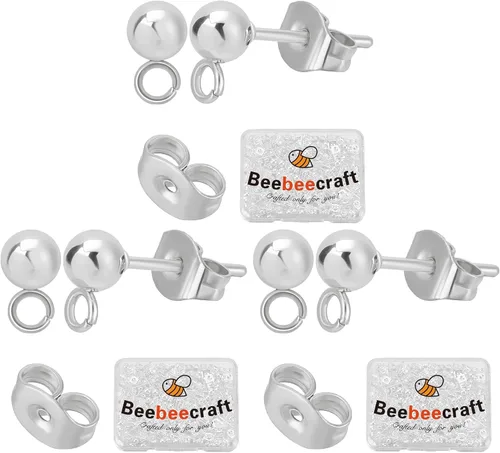 Vista 12 de Beebeecraft 100 piezas de 2 colores, componentes para aretes de bola con perno, chapados en oro de 24K y plata de ley 925, acero inoxidable 304