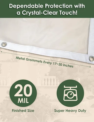 Vista 5 de 20 Mil Heavy Duty Clear PVC Tarpaulins 3 x 6 FT, Waterproof Wind-Proof Transparent Vinyl Tarp for Patio Pergola Garden Canopy Rainproof Anti-Tear