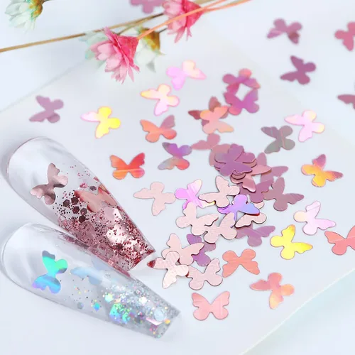 Vista 5 de 12 rejillas holográficas de mariposa para arte de uñas, lentejuelas con purpurina láser 3D brillantes para diseño de uñas acrílicas, paillettes