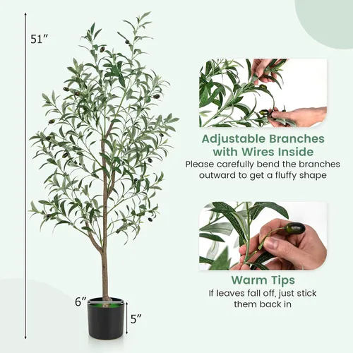 Vista 7 de GOFLAME Paquete de 2 olivos artificiales, árbol de seda de olivo sintético en maceta de 4.5 pies con ramas y frutas realistas, plantas verdes falsas