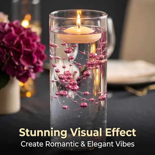 Vista 3 de 50 piezas de cadenas de perlas para velas flotantes, perlas artificiales para relleno de jarrón, decoraciones centrales de mesa para boda, fiesta