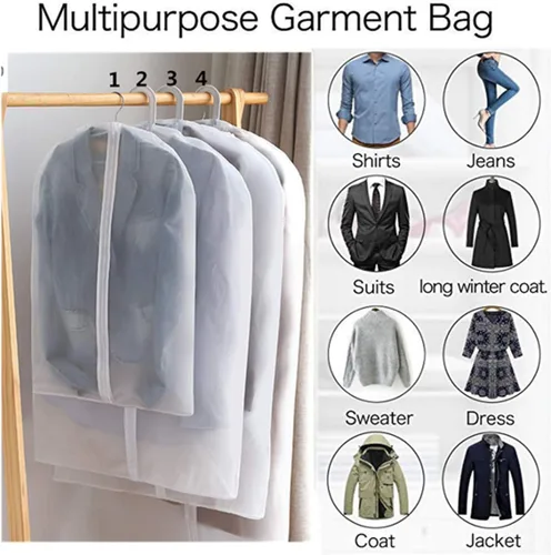 Vista 3 de Bolsa de ropa colgante transparente con cremallera de estudio ropa de plástico cubierta de polvo traje armario protector bolsas de almacenamiento