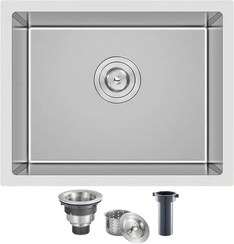 Vista 11 de Fregadero de cocina empotrado de 15 x 15 pulgadas, fregadero de barra de cocina de acero inoxidable T-304 hecho a mano de cuenco único o pequeño