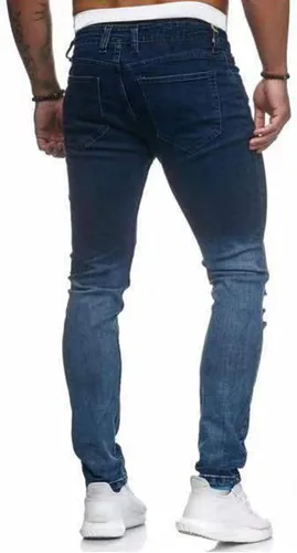 Vista 4 de HUNGSON Pantalones de mezclilla ajustados rasgados para hombre