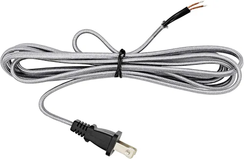 Vista 4 de Creative Hobbies Cable de lámpara eléctrica cubierto de tela de rayón con enchufe de extremo, extremos pelados listos para cableado - 8 pies, SPT-2
