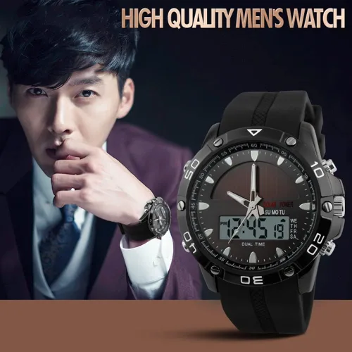 Vista 5 de PASNEW Men's Watch,Solar Watch,Large Dial Dual Display Watch,Multifunction Waterproof Digital Watch,Men's Wrist Watches