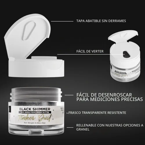Vista 4 de Bakell - Brillantina 100% comestible, Tinker Dust®, 5 g, color negro, vegano, certificado Kosher, para pasteles, cupcakes, paletas, bebidas