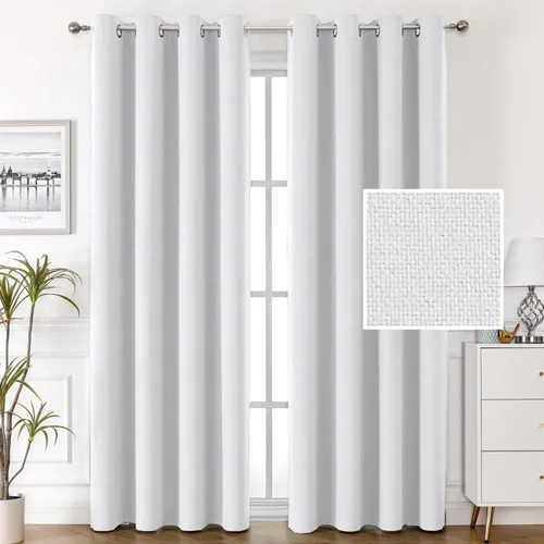 Vista 19 de H.VERSAILTEX Cortinas de lino 100% opacas, cortinas térmicas para sala de estar, cortinas de arpillera texturizadas con ojales de lino de doble