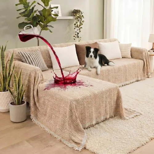 Vista 10 de Tegeme Fundas para sofá modular, 2 piezas impermeables en forma de L, tela polar tipo peluche, fundas para sofá para mascotas, perros y gatos