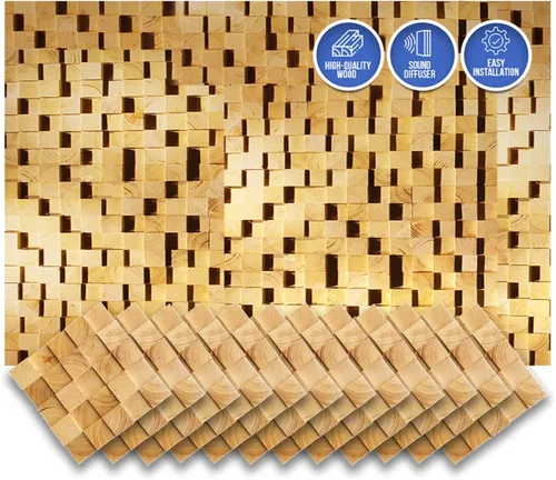 Vista 15 de Arrowzoom 1 Panel de arte de pared de madera de Finlandia de alto grado estilo bloque estético Difusor de sonido acústico STC 27 Home Studio