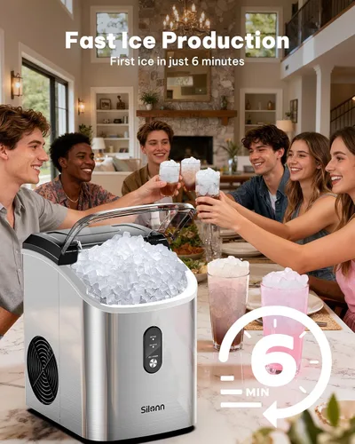 Vista 5 de Silonn Máquina de hielo de pepitas para encimera, máquina de hielo de pellets con función de autolimpieza, la máquina de hielo sónico produce 33