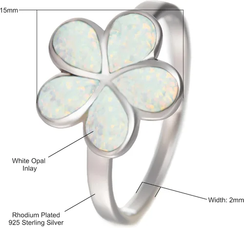 Vista 3 de Aloha Jewelry Company Anillo de promesa de plata de ley 925 con ópalo hawaiano y flor de plumeria, ópalo blanco y azul, sin níquel, hipoalergénico