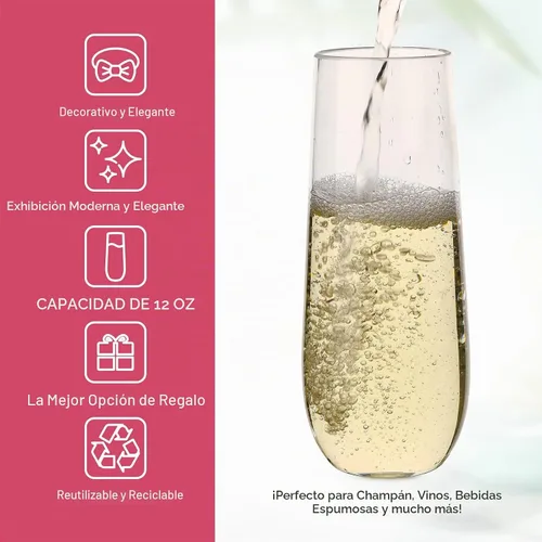 Vista 2 de hotder Copas de champán de plástico 100% Tritan, copas de champán sin tallo de 12 onzas, copas de champán de plástico, inastillables, reciclables