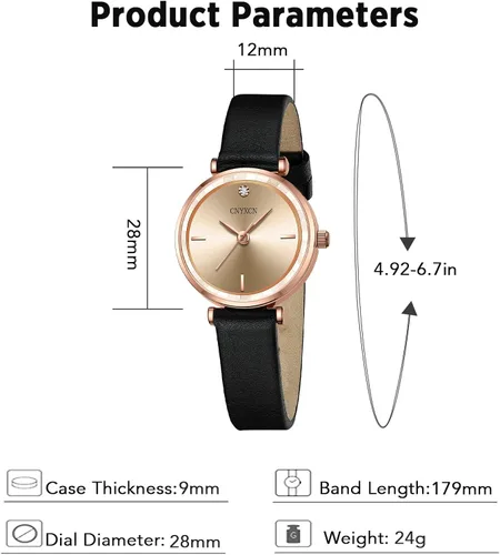 Vista 5 de Reloj de mujer con diamantes para muñeca pequeña, correa de cuero con lente de cristal para mujer, resistente al agua