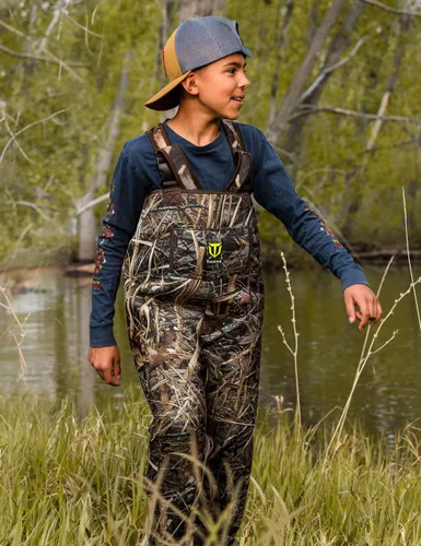 Vista 6 de TIDEWE - Vadeadores de pecho para niños pequeños y niños, vadeadores de neopreno impermeables y aislados para caza y pesca para niños y niñas