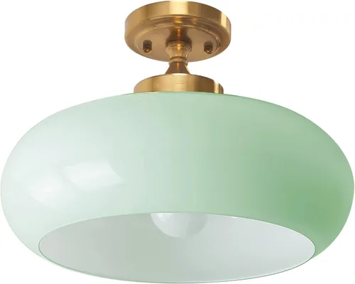 Vista 21 de Lámpara de Techo Verde Semiempotrada Vintage de Latón Antiguo Luz Empotrada Superior de Cristal Dorado Candelabro para Casa de Campo Armario Entrada
