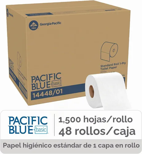 Vista 2 de Papel higiénico Pacific Blue Basic de 1 capa (anteriormente con la marca Envision), 14448/01, 1,500 hojas por rollo, 48 rollos por caja