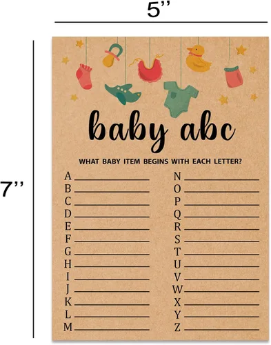 Vista 2 de Baby ABC Juego de Baby Shower, 30 unidades, kraft, juego de mesa, todas las edades, inglés, cartulina, manual, unisex, baby shower y alfabeto