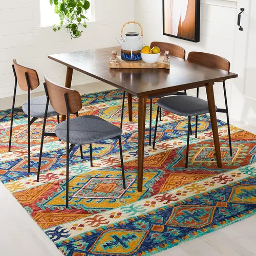 Vista 12 de SAFAVIEH Aspen Collection APN502A - Alfombra decorativa de lana bohemia hecha a mano de 2 x 3 pies, color azul marino/marfil