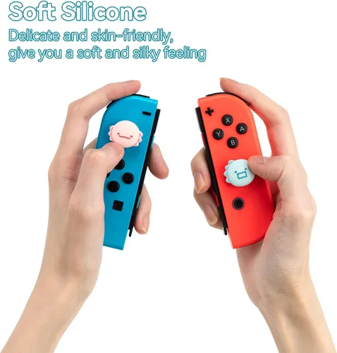 Vista 3 de GeekShare Bonitas tapas de silicona para el pulgar, funda de joystick compatible con Nintendo SwitchOLEDSwitch Lite, 4 unidades, dinosaurio y ajolote