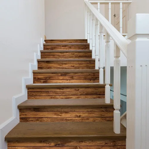 Vista 15 de funlife 3 tiras de calcomanías de vinilo autoadhesivas para escaleras, murales para escaleras, 39.37 x 7.09 pulgadas, gris ceniza Madera gris ceniza