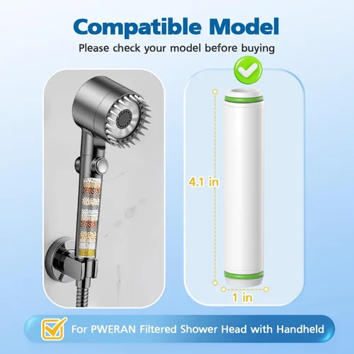 Vista 2 de Filtro de ducha compatible con cabezal de ducha de mano PWERAN, filtros de repuesto de 9 etapas para agua dura, filtrado de iones de alta eficiencia