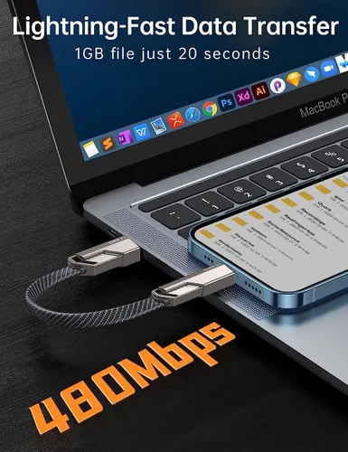 Vista 6 de SHEZI [Actualizado 2.0] 4-en-1 Cable USB C Corto 60W 0.6 Pies Carga Rápida [Sincronización de Datos 480Mbps] Cargador Combo de Cordón Plano Trenzado