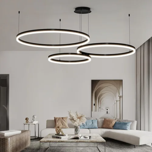 Vista 10 de Mikeru Lámpara de Araña LED Moderna de 3 Anillos, Accesorios de Luz Colgante de Techo con Control Remoto 3000k-6500K Temperatura de Color Ajustable